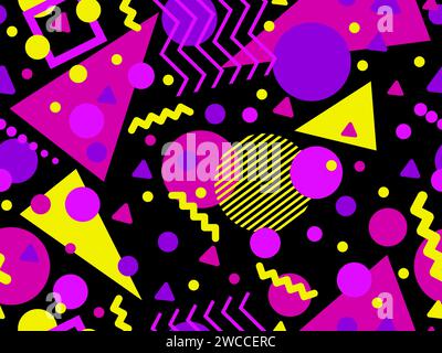 80s seamless pattern with geometric shapes in memphis style. Circles and triangles. Colorful abstract background for printing on promotional items, ba Stock Vector