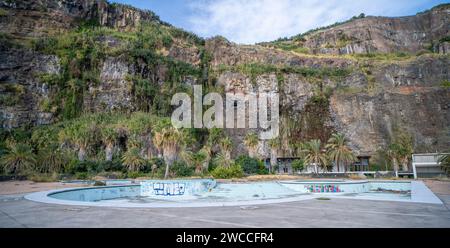 Abandoned building - deserted marine port in Madeira Island. Stock Photo