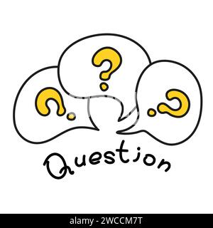 Word communication. Communication inclusion concept. Question on a white speech bubble icon. Illustration on a white isolated background. Stock Vector
