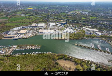 Aerial view, Friedrich der Große industrial estate on the Rhine-Herne Canal, Herner Meer with marina, Horsthausen, Herne, Ruhr area, North Rhine-Westp Stock Photo