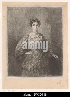 Portrait of an unknown young woman in Turkish traditional costume, Adolphe Alexandre Dillens, 1831 - 1877 print   paper. etching adolescent, young woman, maiden. standing figure - AA - female human figure. historical persons Stock Photo