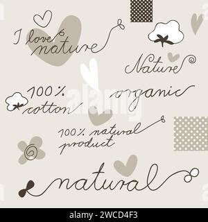 Cotton - set of hand drawn design elements Stock Vector