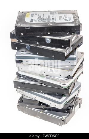 Old standard computer hard disk drives for disposal Stock Photo