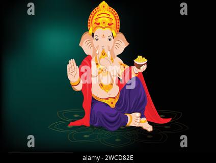Festival of Ganesh Chaturthi greeting card with statue of lord Ganesha Stock Vector