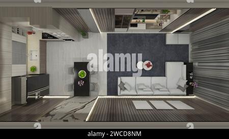 Floor Plan Luxury and Modern Interior Residential Living Room Design Stock Photo