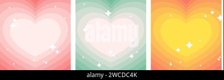 Romantic Vibes Vector Tunnel of Pink, Green and Orange Hearts. A Nostalgic Square social media template in the Style of the 2000s, Y2K. Space for text Stock Vector