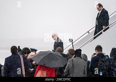Washington, United States. 15th Jan, 2024. President Joe Biden deplanes from Air Force One at Joint Base Andrews January 15, 2024 in Washington DC. Photo by Ken Cedeno/Pool/ABACAPRESS.COM Credit: Abaca Press/Alamy Live News Stock Photo