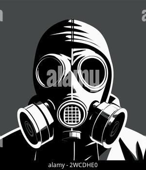 Person with gas mask design in black and white Stock Vector