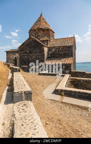 View of the Sevanavank, monastic complex located on the shore Lake Sevan. Surp Arakelots meaning the Holy Apostles. Stock Photo