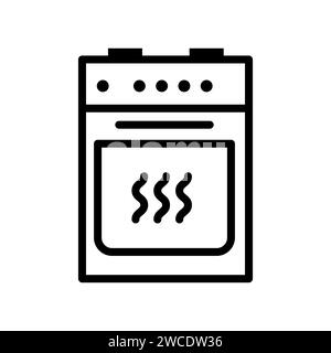 Vector black line icon kitchen stove isolated on white background Stock Vector