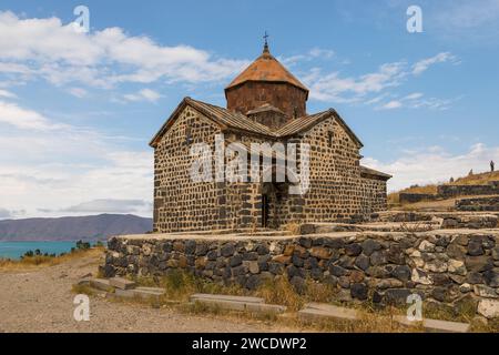 View of the Sevanavank, monastic complex located on the shore Lake Sevan. Surp Arakelots meaning the Holy Apostles. Stock Photo