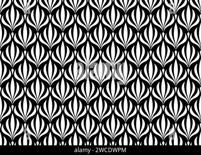 Floral seamless pattern. Retro stylish geometric texture background with white Art Nouveau tiles. Vector geometric decorative leaves texture isolated Stock Vector