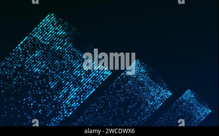 3D big data cubes made of glowing particles. Isometric bright box with reflection. From Chaos to order. Machine learning. Technology, digital database Stock Vector