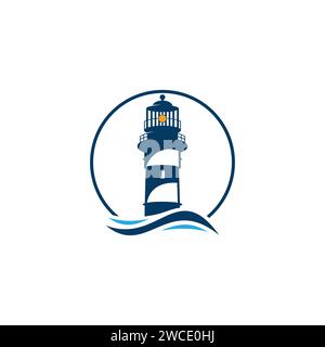 LIHGTHOUSE OCEAN LOGO VECTOR DESIGN TEMPALTE Stock Vector
