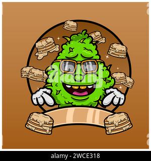 Pancake Flavor with Weed Mascot Cartoon. Weed Design For Logo, Label and Packaging Product. Vector and Illustration. Stock Vector