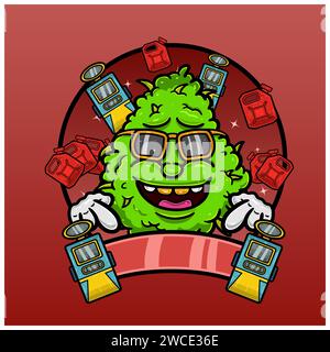 Sour Diesel Flavor with Weed Mascot Cartoon. Weed Design For Logo, Label and Packaging Product. Vector and Illustration. Stock Vector