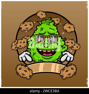 Cookies Flavor with Weed Mascot Cartoon. Weed Design For Logo, Label and Packaging Product. Vector and Illustration. Stock Vector