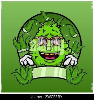 Aloe Vera Flavor with Weed Mascot Cartoon. Weed Design For Logo, Label and Packaging Product. Vector and Illustration. Stock Vector