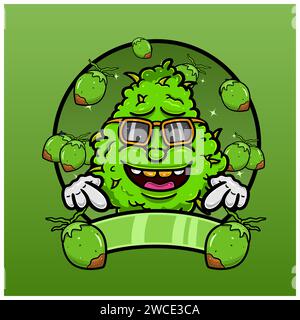 Coconut Flavor with Weed Mascot Cartoon. Weed Design For Logo, Label and Packaging Product. Vector and Illustration. Stock Vector