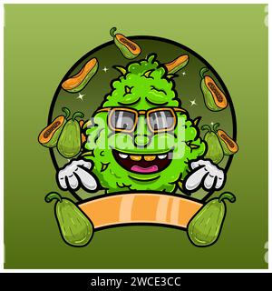Papaya Flavor with Weed Mascot Cartoon. Weed Design For Logo, Label and Packaging Product. Vector and Illustration. Stock Vector