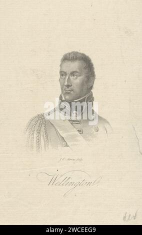 Portrait of Arthur Wellesley, Duke van Wellington, Jacob Ernst Marcus, 1814 - 1826 print Bust of the field marshal of the English army, Arthur Wellesley Hertog of Wellington. With this English army and the Prussian army, King Willem II won the Battle of Waterloo in 1815. Amsterdam paper etching / engraving Stock Photo