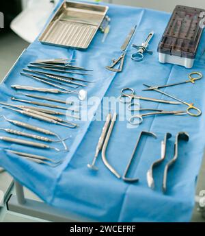 dentist tools in Dentist Clinic are ready for use Different dental instruments and tools Stock Photo