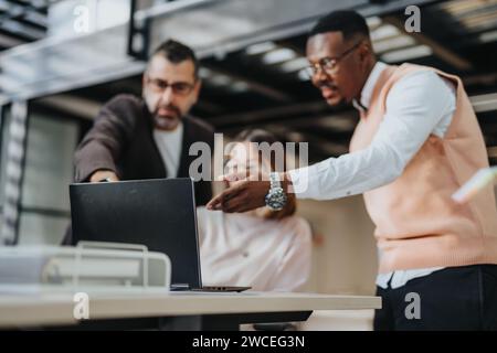 Diverse business team collaborates on strategic planning, market analysis, and product development for sustainable profit growth. Stock Photo