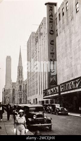 Photo taken from the album of an italian Jewish family (Jarach) travelling to New york and to the international Expo of Chicago back in the summer of 1933. Here the Radio City Hall in Midtown of New York Stock Photo