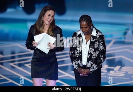 Heather O'Reilly (left) and Formiga before presenting the FIFA Fan Award arriving for The Best FIFA Football Awards at the Eventim Apollo, London. Picture date: Monday January 15, 2024. Stock Photo