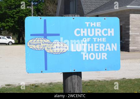 Sign near Small town Lutheran church in east central Illinois - St. Paul's Lutheran Church in Woodworth Illinois Stock Photo