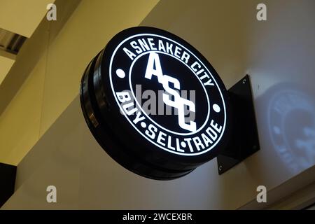 Close up of the A Sneaker City shoe store sign - November 2023 Stock Photo