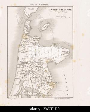 Nord Holande campaign of 1799. Military France, Frédéric Auguste La Guillermie, 1860 - 1899 print Map of Noord-Holland, battlefield of the British-Russian invasion in 1799. France paper etching / engraving maps of separate countries or regions North Holland Stock Photo