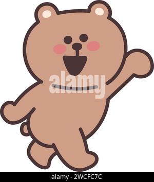 Cheerful cartoon teddy bear greeting someone. Vector illustration isolated on a transparent background. Stock Vector