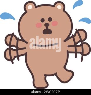 Cartoon teddy bear getting panicked. Vector illustration isolated on a transparent background. Stock Vector