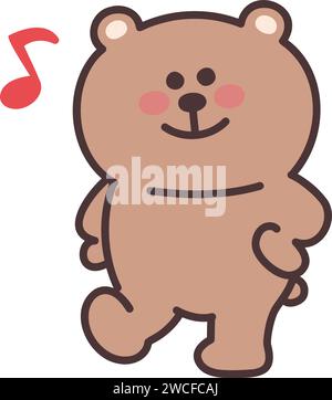 Cartoon teddy bear dancing happily. Vector illustration isolated on a transparent background. Stock Vector