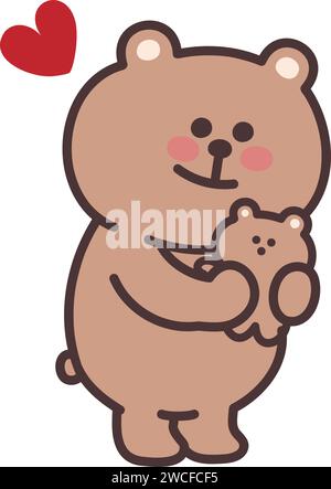 Cartoon bear holding the baby. Vector illustration isolated on a transparent background. Stock Vector