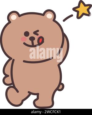 A cartoon teddy bear blushed shyly. Vector illustration isolated on a transparent background. Stock Vector