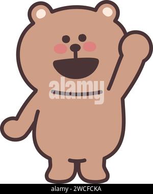 Cartoon teddy bear waving at someone with a smile. Vector illustration isolated on a transparent background. Stock Vector