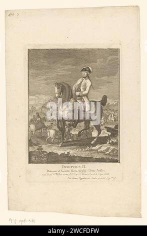 Equestrian portrait of Joseph II, German emperor, Johann Georg Lorenz Rendas (I), 1764 - 1799 print   paper etching equestrian state-portrait. land forces Stock Photo