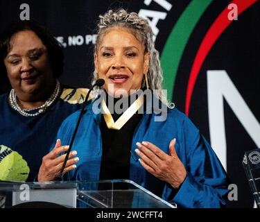 Washington, United States. 15th Jan, 2024. Phylicia Rashad speaking at the National Action Network (NAN) Annual Martin Luther King, Jr. Day Breakfast at the Mayflower Hotel in Washington, DC Credit: SOPA Images Limited/Alamy Live News Stock Photo