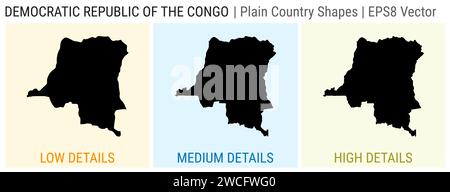 DR Congo - plain country shape. Low, medium and high detailed maps of DR Congo. EPS8 Vector illustration. Stock Vector