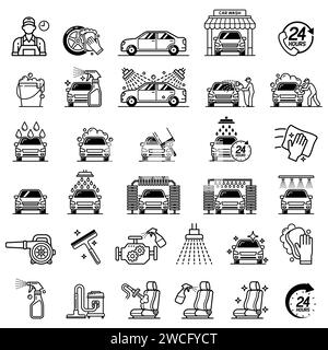 car washing service shop line art icon style Stock Vector