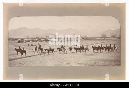 British Army unit of Field Marshal Frederick Sleigh Roberts on horseback near a military camp during the Second Anglo-Afghan War, Afghanistan, John Burke, 1878 - 1880 photograph  Afghanistan paper albumen print (military) camp with tents Afghanistan Stock Photo
