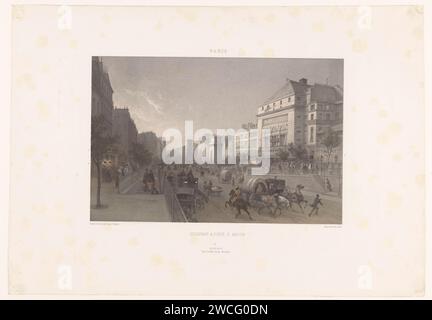 View of the Boulevard Saint-Martin and the Porte Saint-Martin, Louis Jules Arnout, 1853-1855 print  Paris paper  triumphal arch. avenue, boulevard, promenade, esplanade. diligence, omnibus, horse-tram Paris Stock Photo