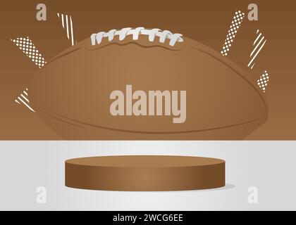Mockup product display with American Football Ball. Vector cylinder pedestal podium. Stage showcase for presentation. Minimal geometric forms. Stock Vector