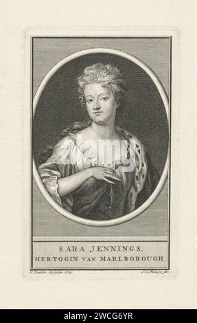 Portrait of Sarah Churchill (born Jennings), Jan Caspar Philips, after Gottfried Kneller, 1736 - 1775 print Portrait of Sarah Churchill (born Jennings), Duchess of Marlborough. Amsterdam paper engraving Stock Photo