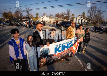 Bakersfield, California, USA. 15th Jan, 2024. Vice Mayor Andrae Gonzalez stands for a photo during the MLK Jr. Day march at MLK Park in Bakersfield, California, on January 15, 2024. (Credit Image: © Jake Lee Green/ZUMA Press Wire) EDITORIAL USAGE ONLY! Not for Commercial USAGE! Stock Photo