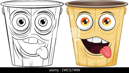 Two cartoon coffee cups showing different emotions Stock Vector