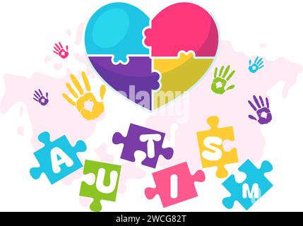 World Autism Awareness Day Vector Illustration with Ribbon of Puzzle Pieces in Healthcare Flat Background Design Stock Vector