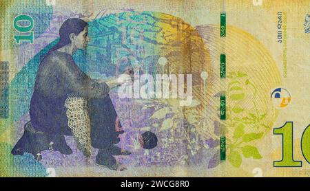 Georgian denominations banknotes ten lari cash national money back view Stock Photo